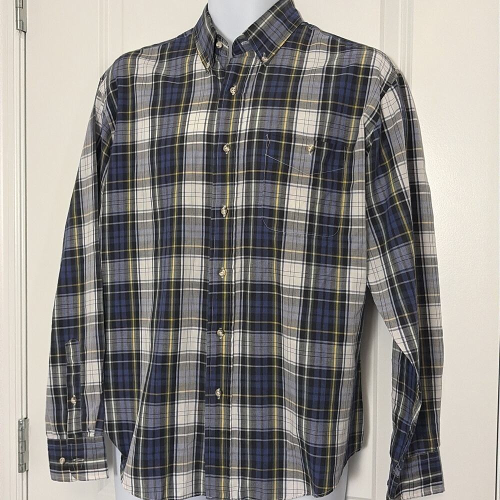 Vtg Fieldmaster Men’s Plaid Cotton Blend Long Sleeved Preppy Shirt Lg